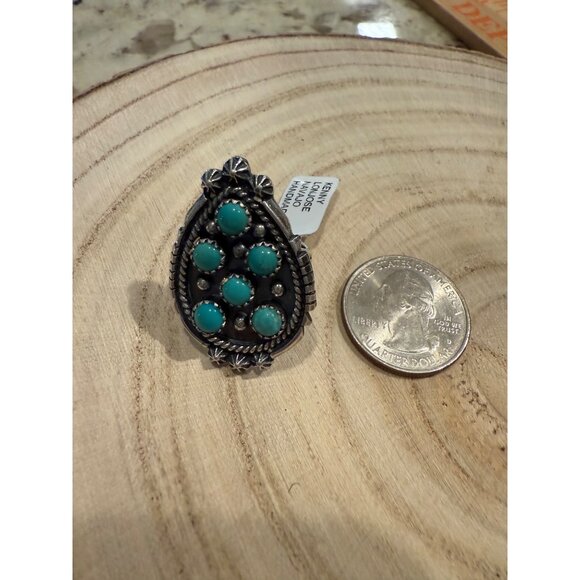 Navajo KL Sterling Silver Kingman Turquoise Cluster Statement Ring 7.5 signed - Picture 15 of 16